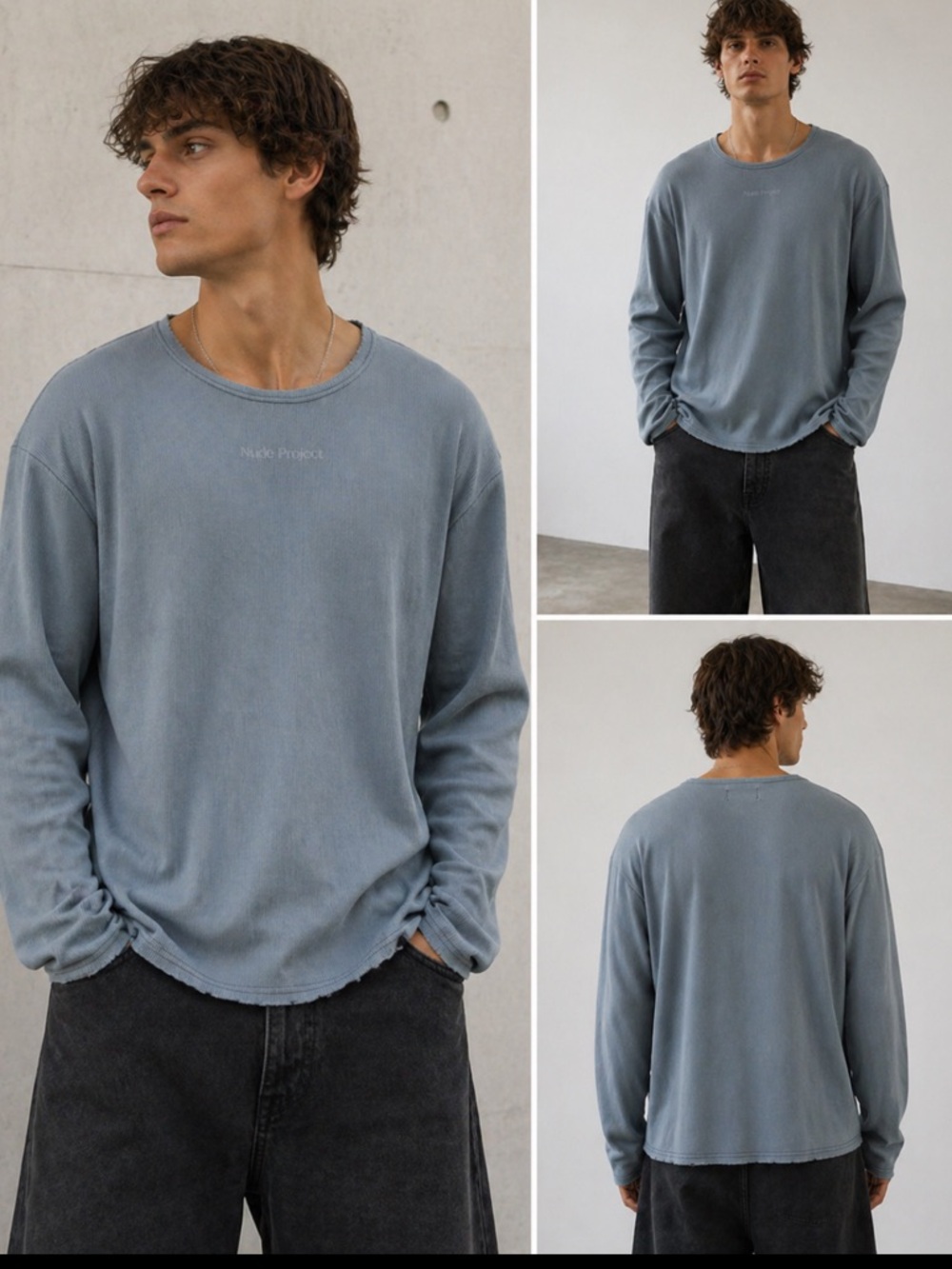Nude Project Ribbed Long Sleeve T Shirt XL Raw Edge Minimal Streetwear